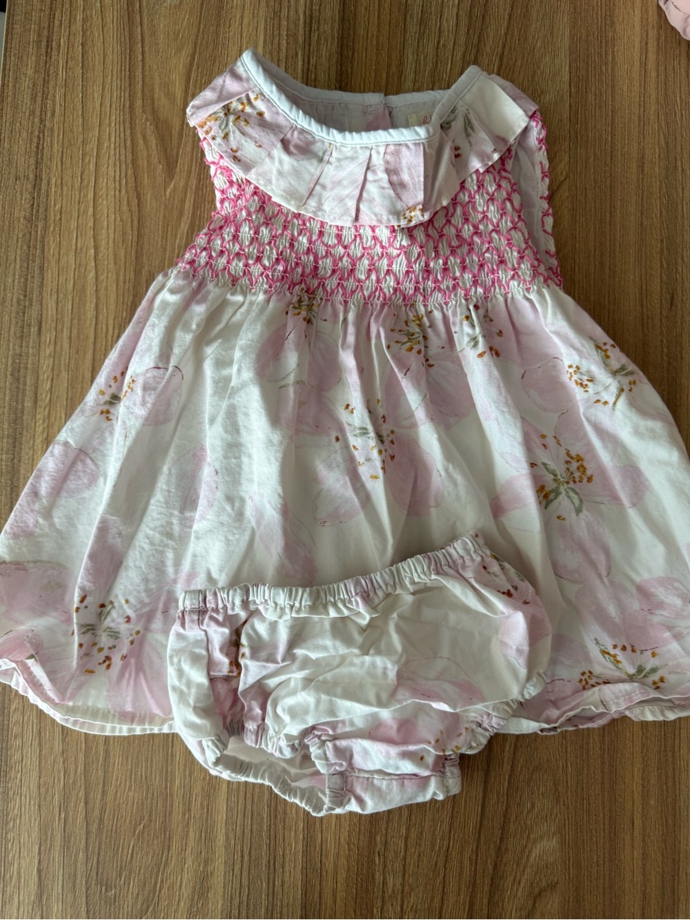 bloom Pink Floral Smocked Dress with Matching Diaper Cover